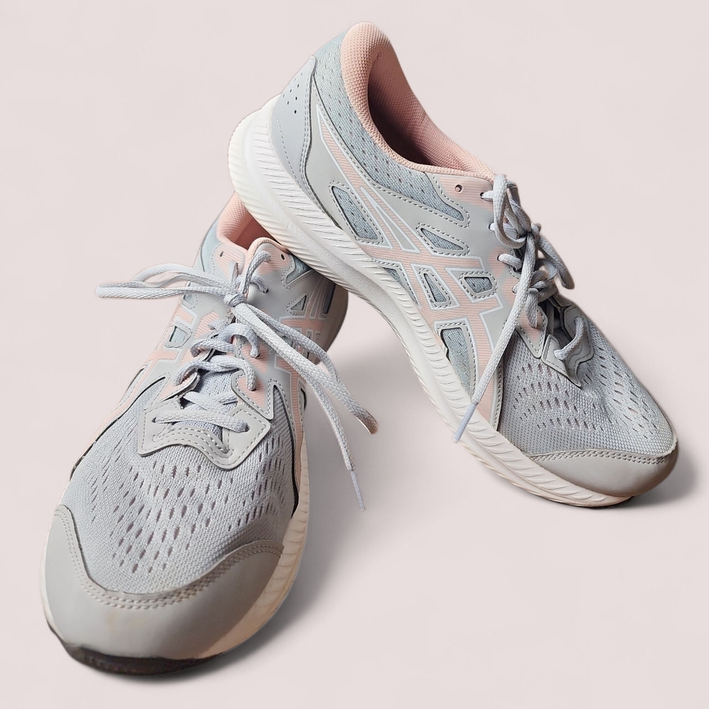 ASICS | Women's Gel Contend 8 Light Gray Soft Pink Lace Up Running Sneakers | 11